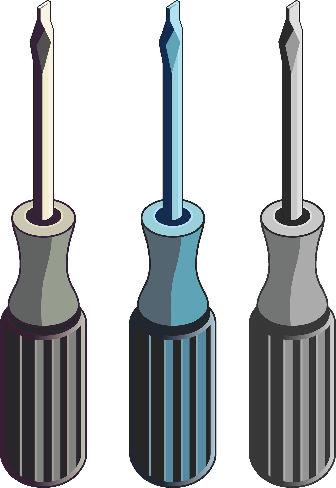 Sleek screwdriver in different colors vector illustration, cartoon