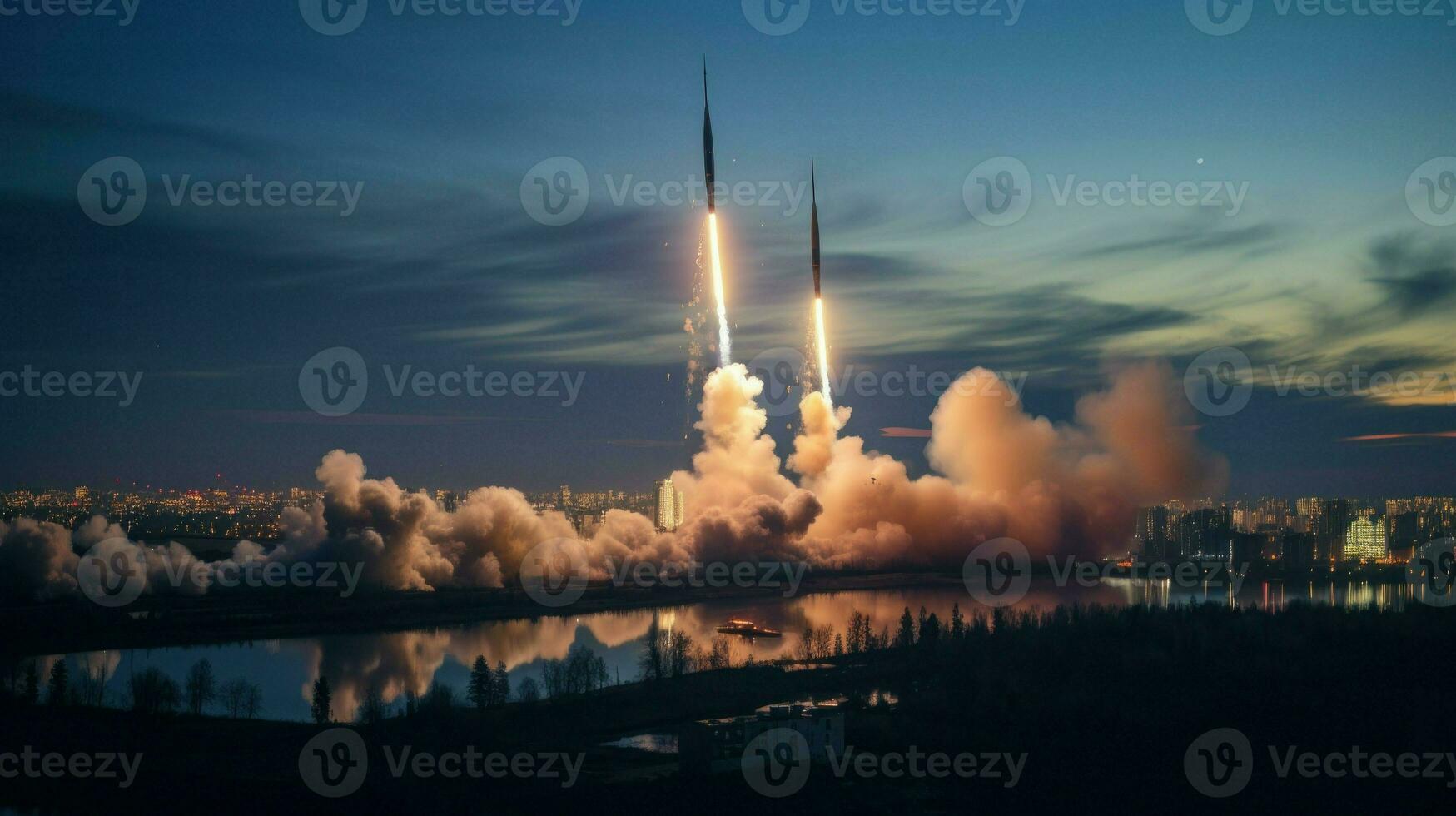 Ballistic missiles are heading towards the sky. Generative AI photo
