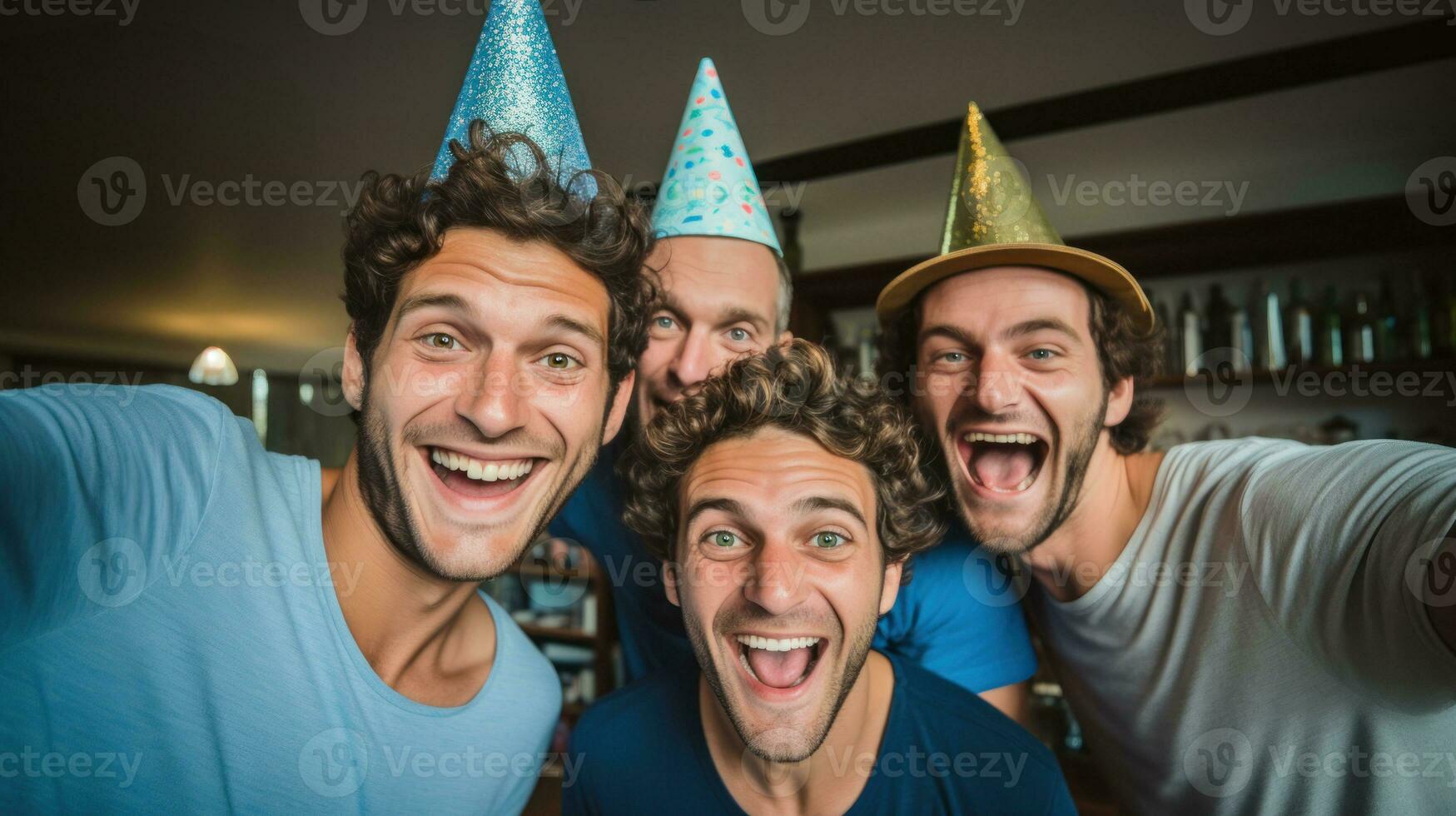 A group of male friends partying. Generative AI photo