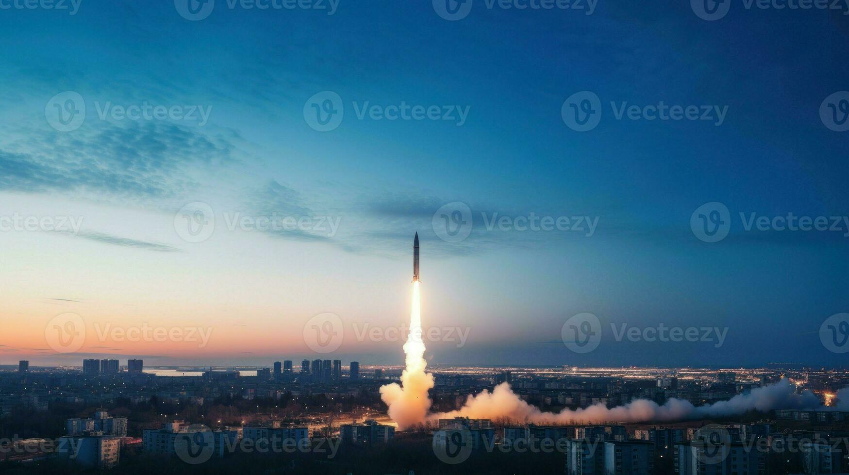 Ballistic missile heading towards the sky. Generative AI photo