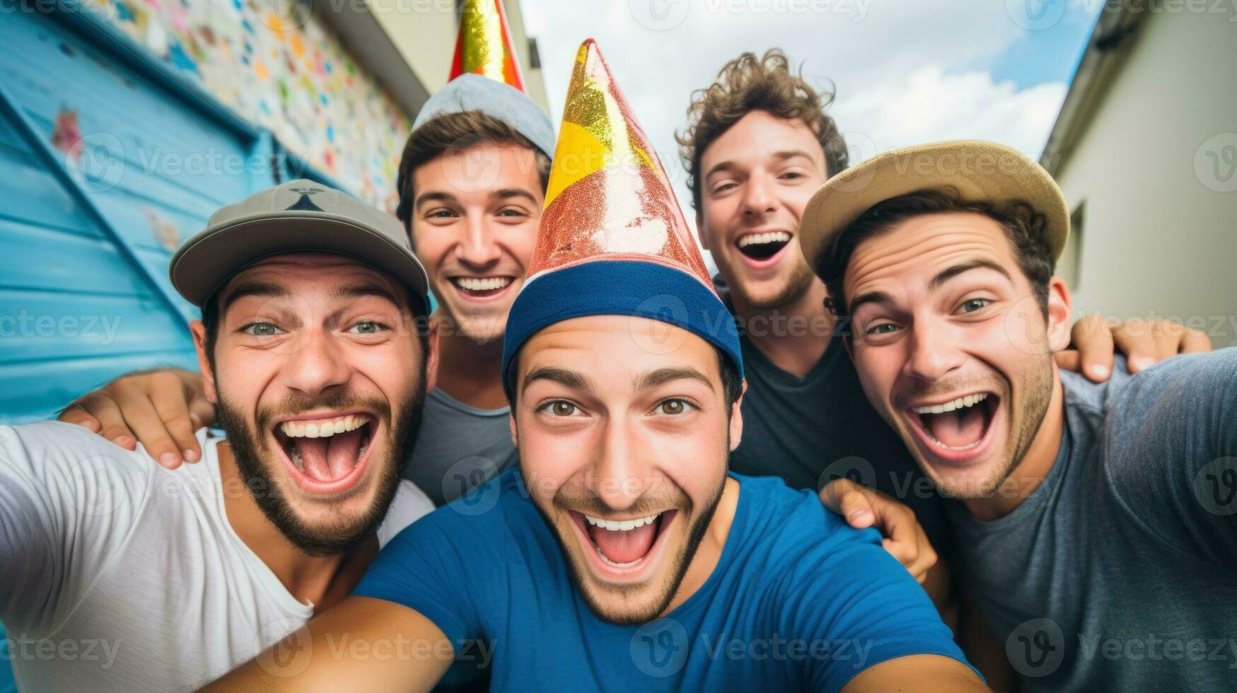A group of male friends partying. Generative AI photo