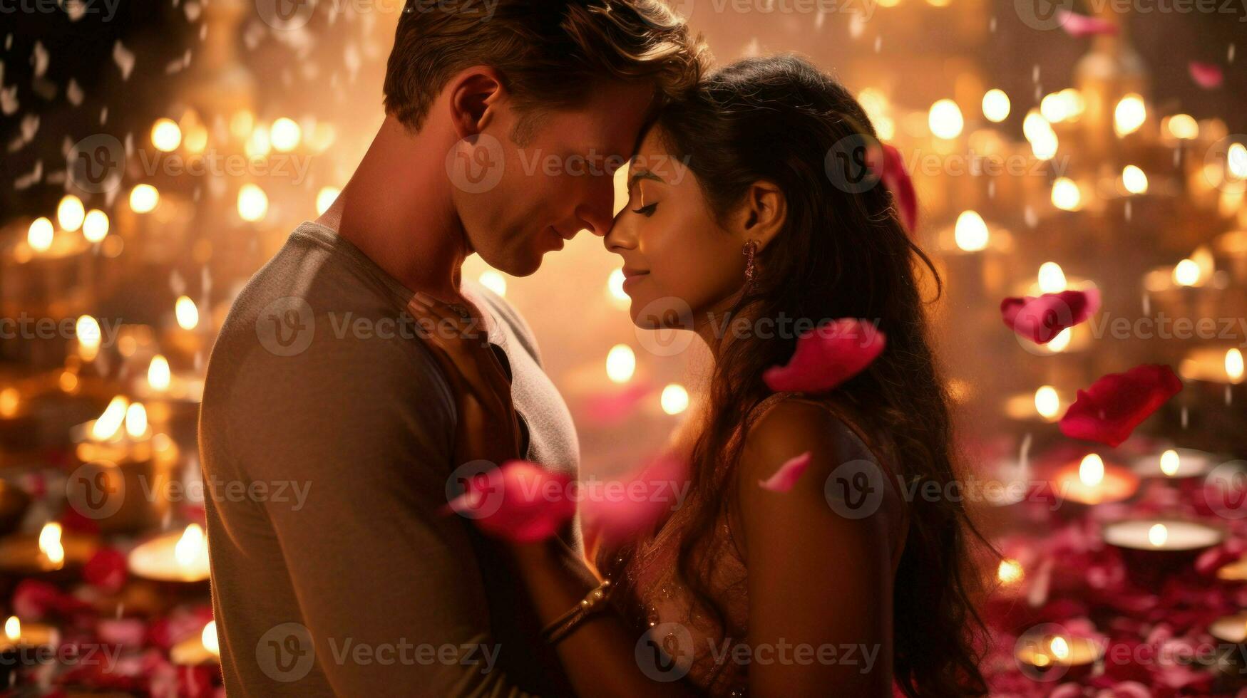 A couple getting closer by candlelight has romantic moments. Generative AI photo