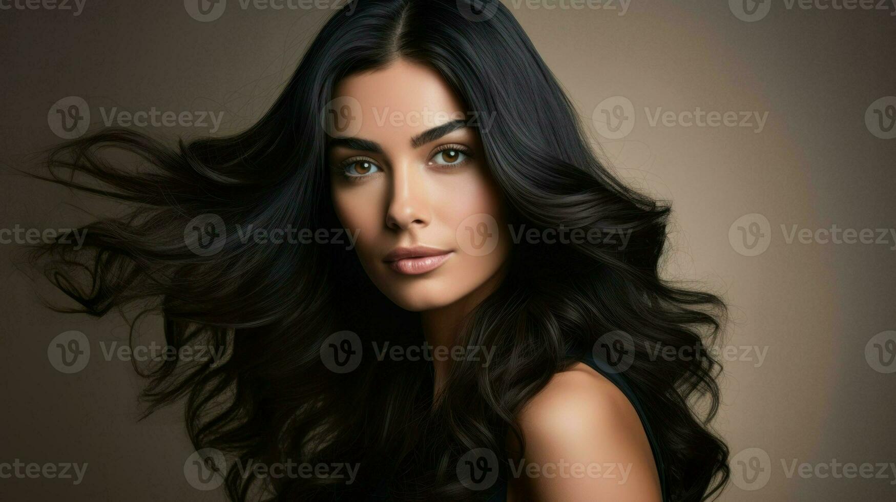 A beautiful woman whose hair looks extremely well-groomed. Generative AI photo