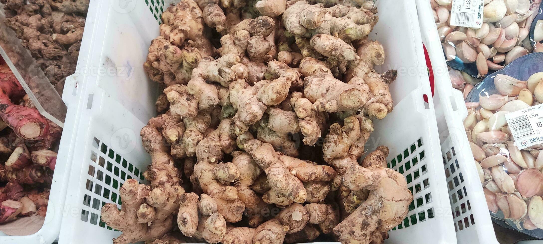 Fresh organic ginger on fresh market in indonesia photo