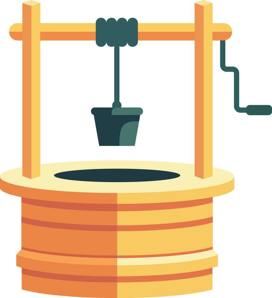 Water well with a round opening at the top flat style vector illustration, old style water well with a rope and bucket and lever stock vector image