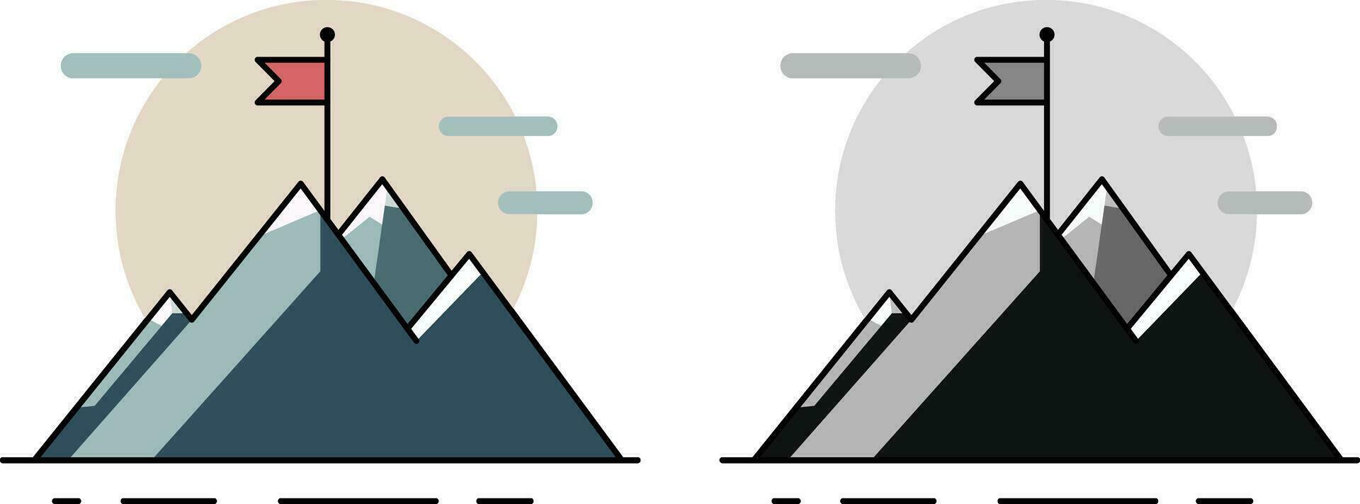 bandera soportes en un montaña pico sencillo símbolo vector ilustración, montaña con un bandera en parte superior de eso valores vector imagen