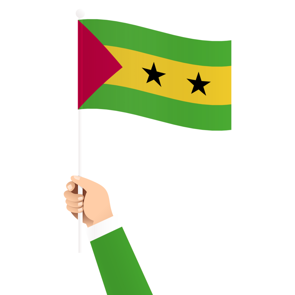 Hand Holding Sao Tome and Principe National Flag Isolated Transparent Simple Illustration png