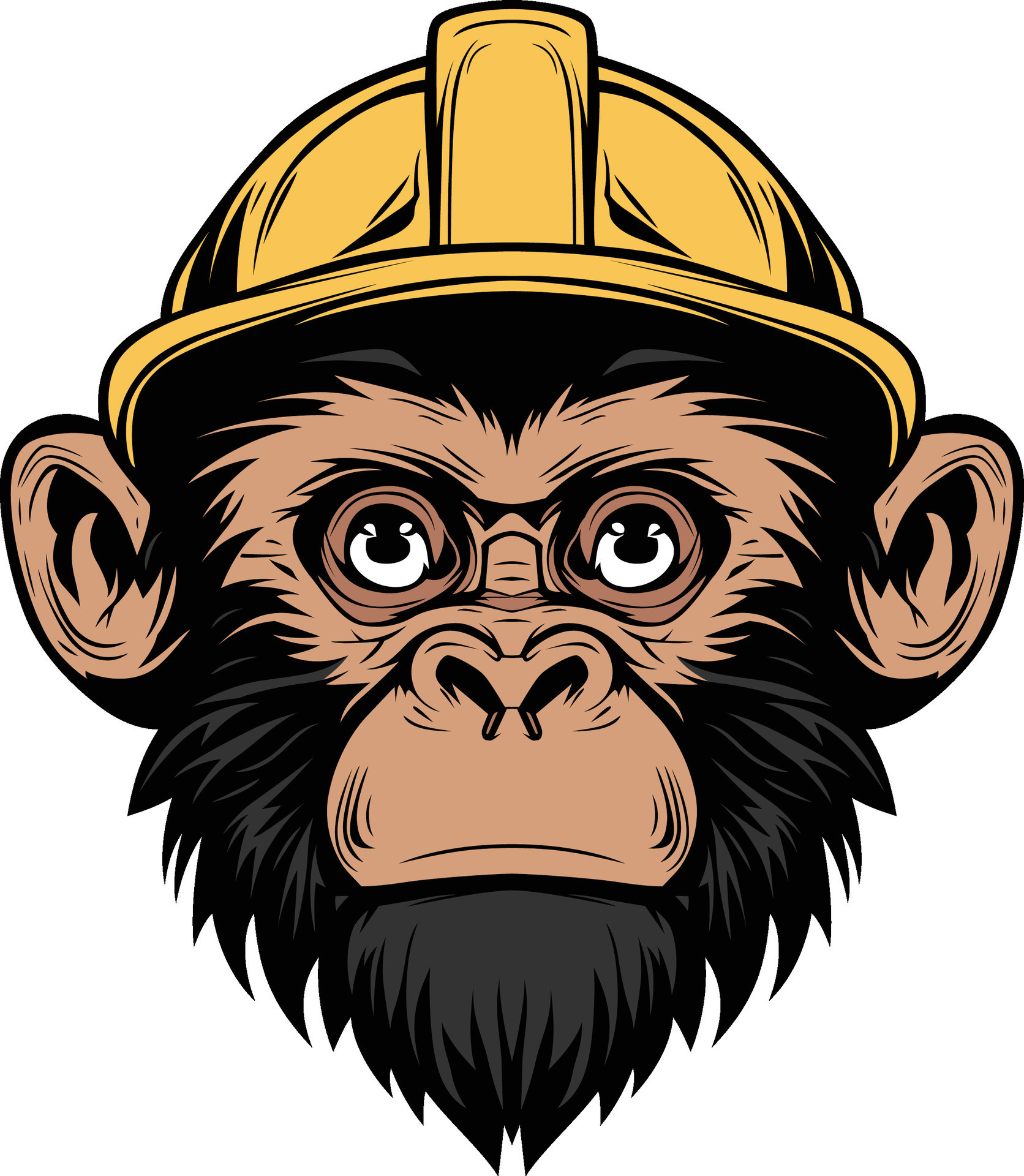 Monkey wearing a hard hat vector illustration, Labor monkey, Ape