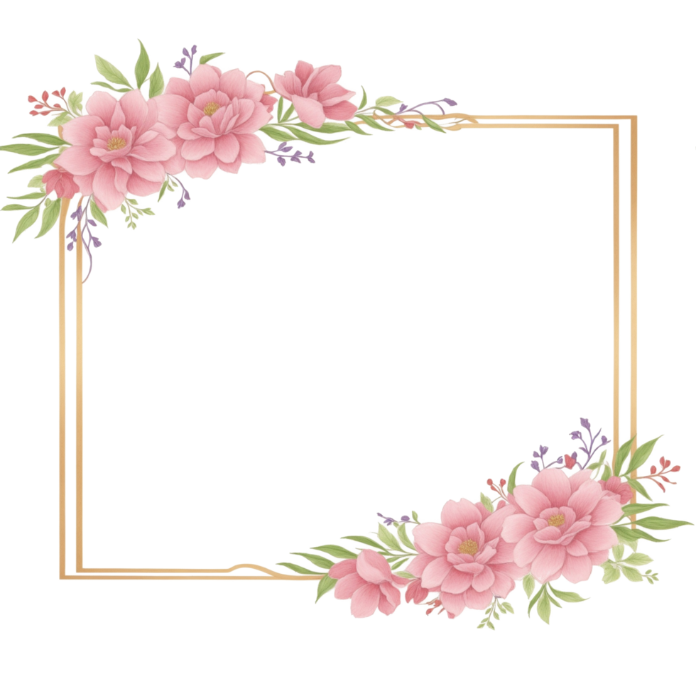 Flower border frame for invitation PNG transparent background Ai Generative