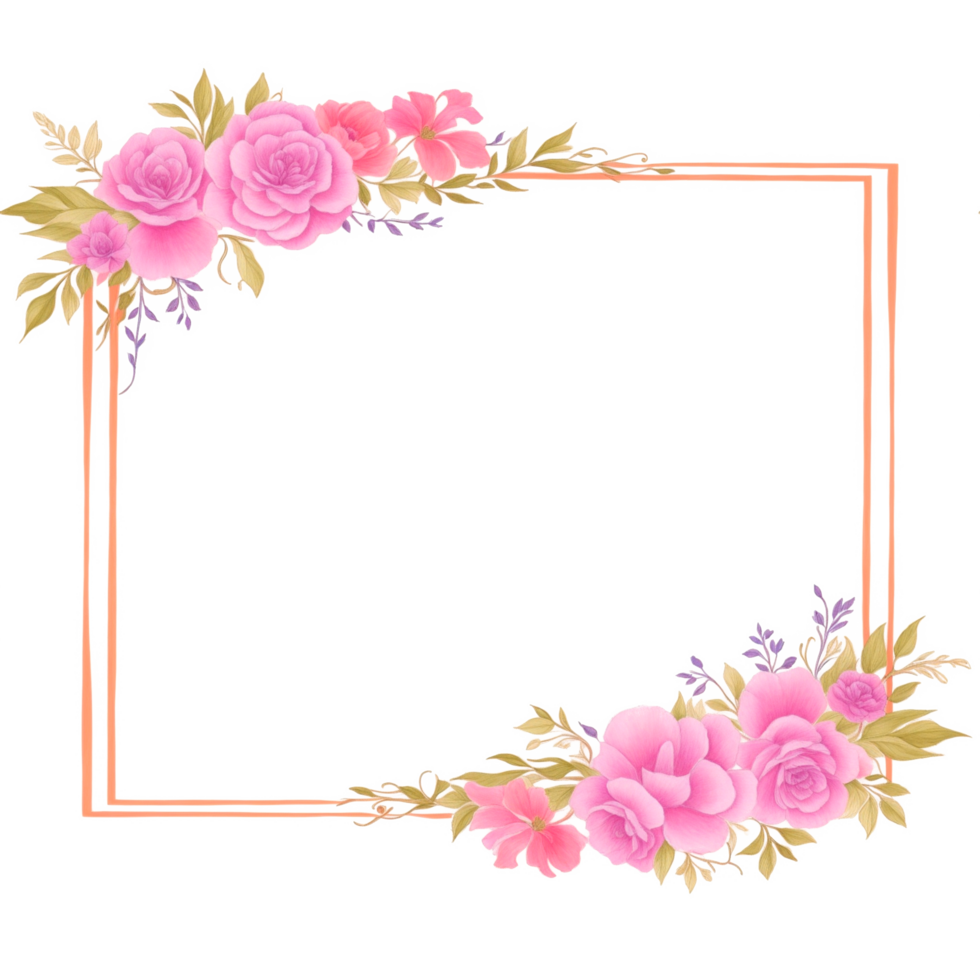 Flower border frame for invitation PNG transparent background Ai Generative