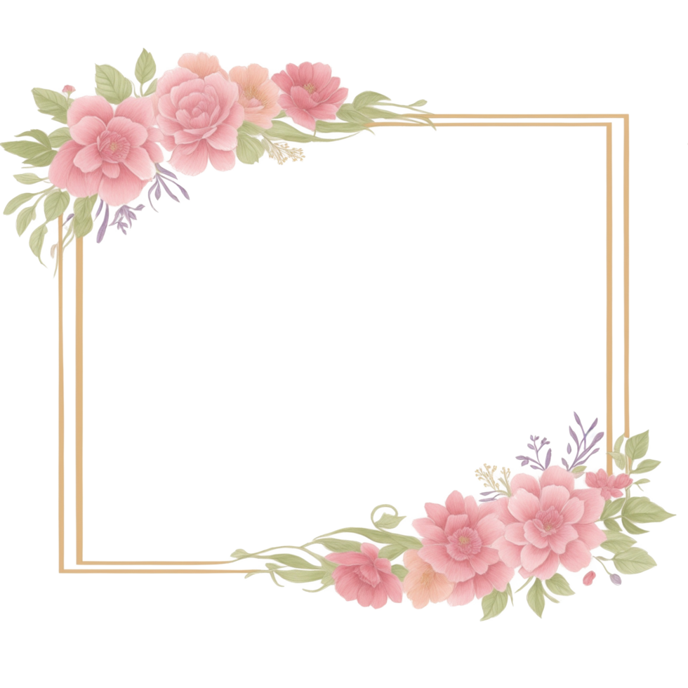 Flower border frame for invitation PNG transparent background Ai Generative