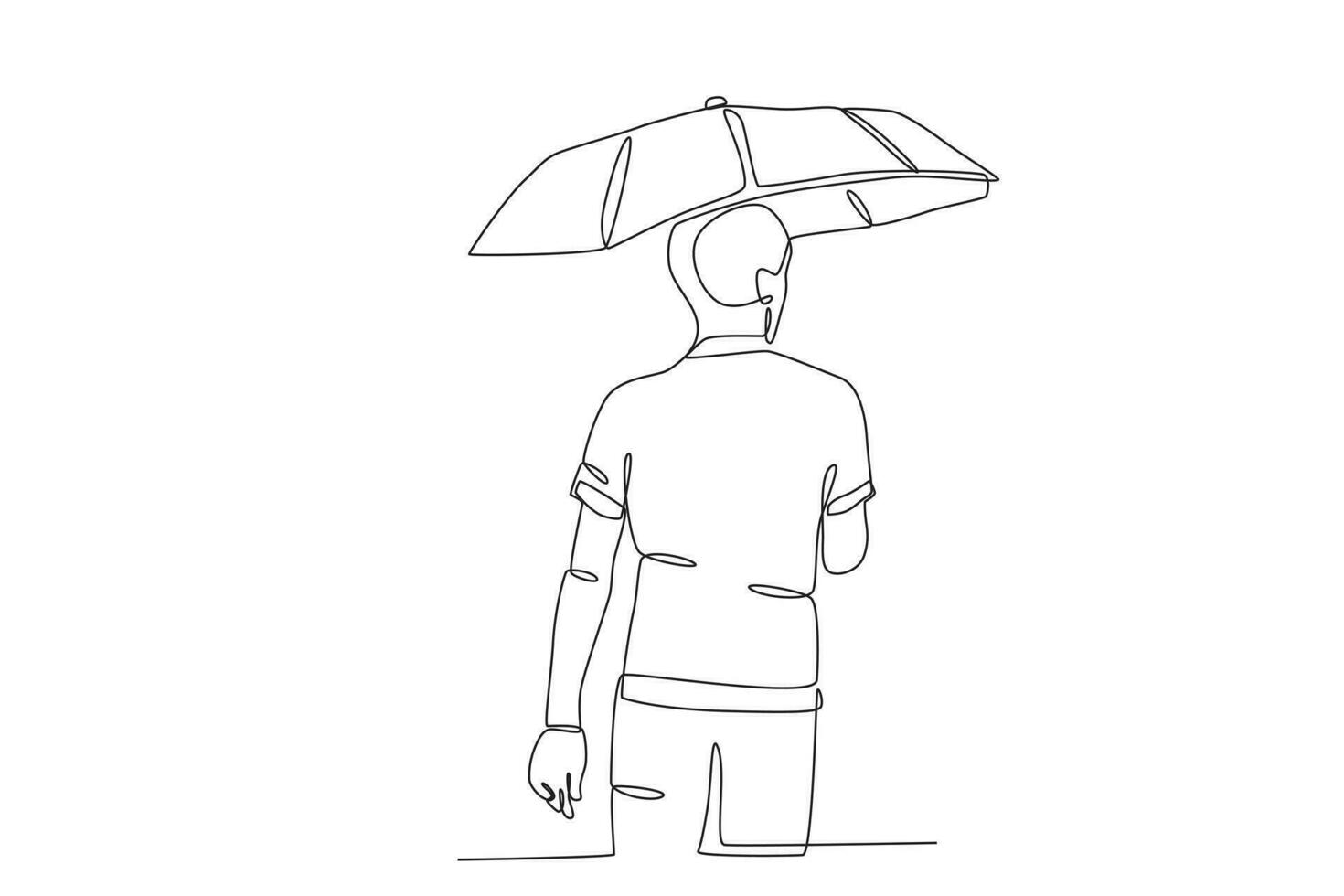 Back view of a man wearing an umbrella vector