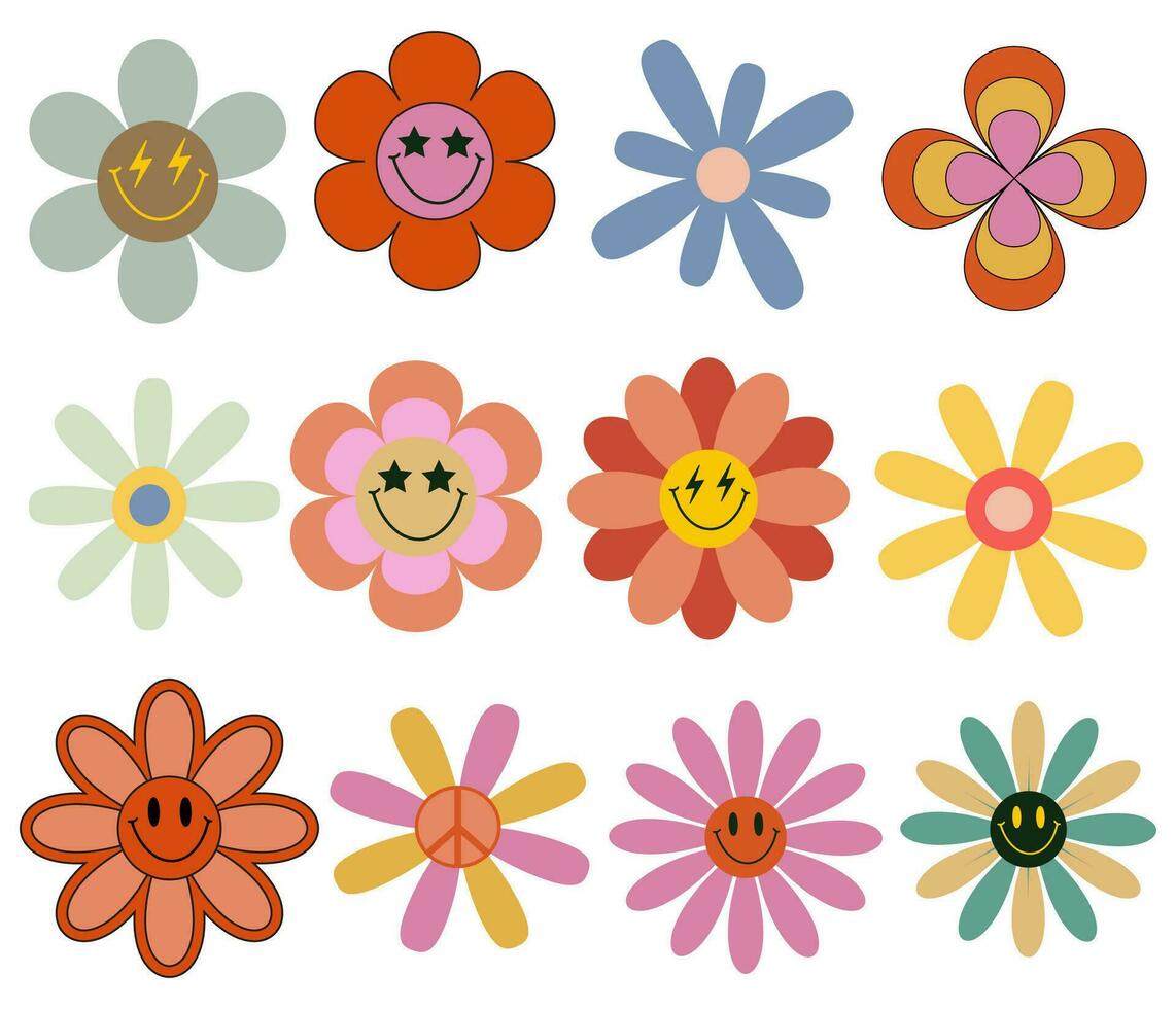 Retro groovy flowers vector