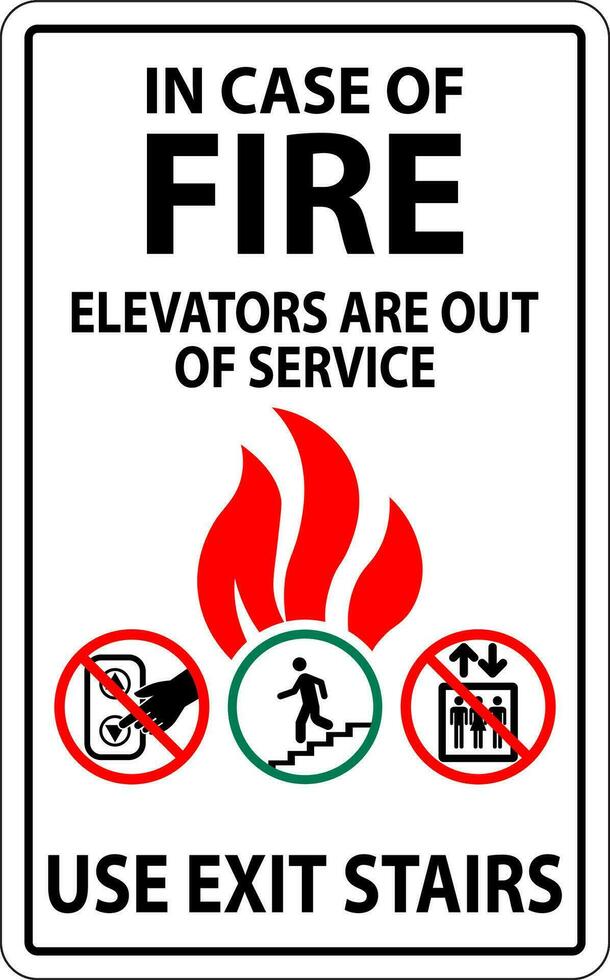 en caso de fuego firmar ascensores son fuera de servicio, utilizar salida escalera vector