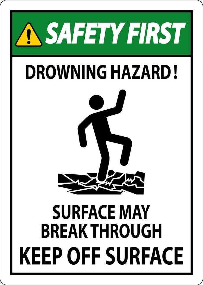 Safety First Sign Drowning Hazard - Surface May Break Through, Keep Off Surface vector