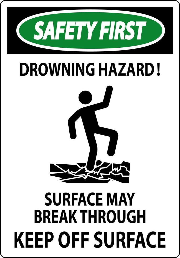 Safety First Sign Drowning Hazard - Surface May Break Through, Keep Off Surface vector