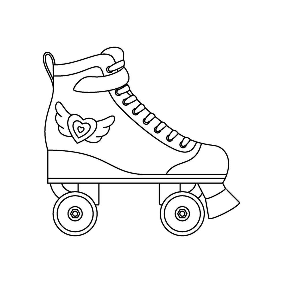 rodillo derby patines icono línea símbolo. retro patio rodillo patinar aislado en blanco antecedentes. Años 80 y 90s deporte actividad ilustración. diseño para diagrama, web, logotipo, aplicación, etiqueta, sello vector