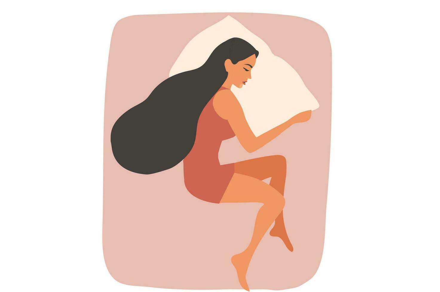 contento mujer dormido bien en cama vector ilustración