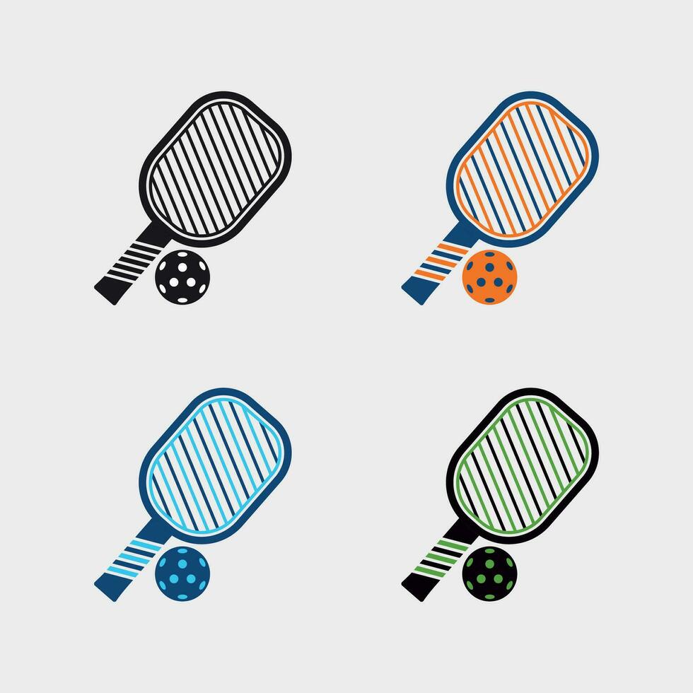 Pickleball paddle with ball vector symbol icon for sports racket different color on white background