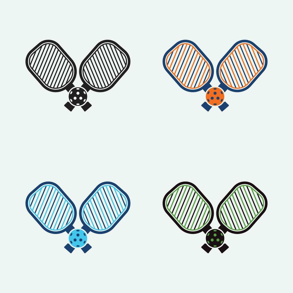Pickleball paddle with ball vector symbol icon for sports racket different color on white background