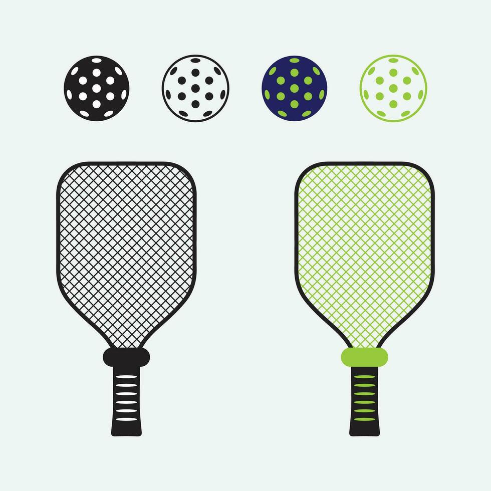 Pickleball paddle with ball vector symbol icon for sports racket different color on white background