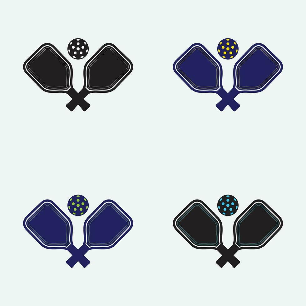 Pickleball paddle with ball vector symbol icon for sports racket different color on white background