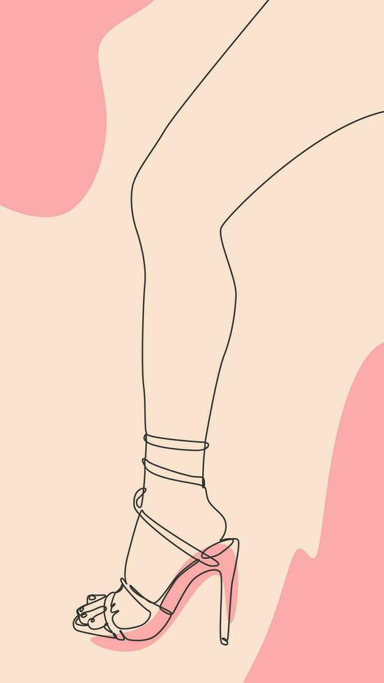 woman's legs in heels with continuous one line drawing style. abstract wallpaper background. vector illustration.