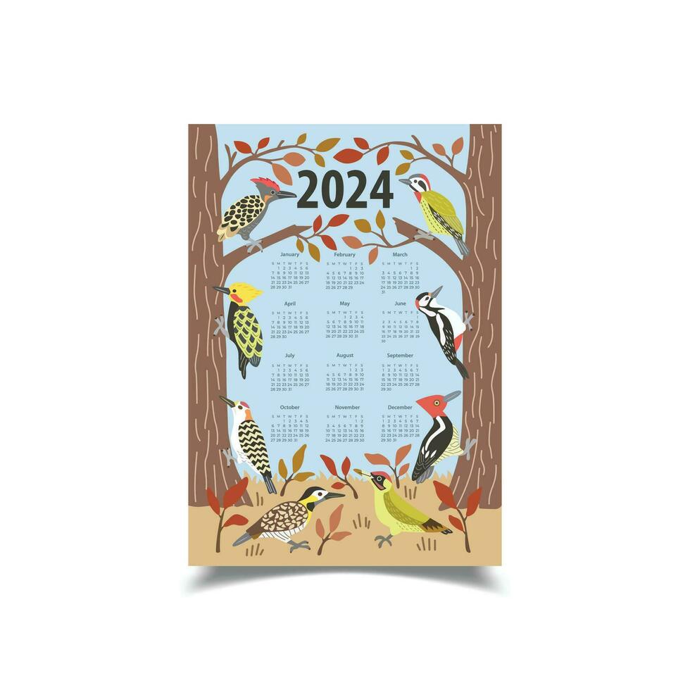 Vector Illustration of 2024 Calendar Design Template