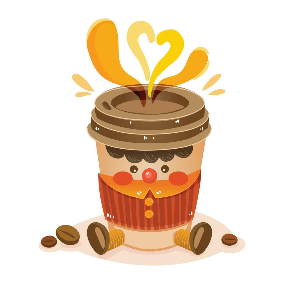 Hand-drawn vector illustration of Cute coffee character