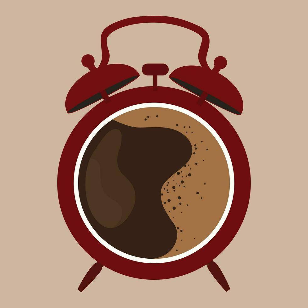 vector ilustración taza de café dentro de alarma reloj