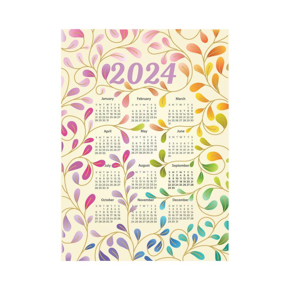 Vector Illustration of Calendar 2024 Template
