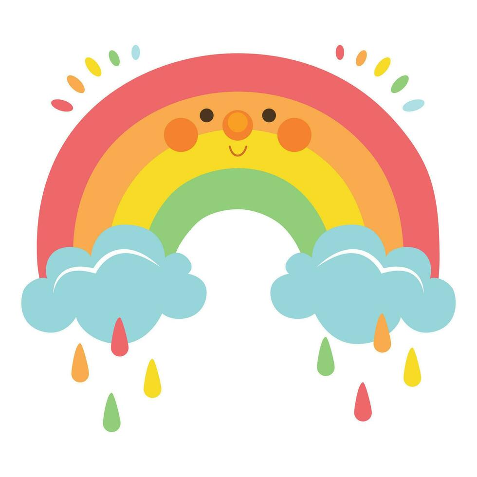 Vector Illustration of Colorful rainbow and cloud