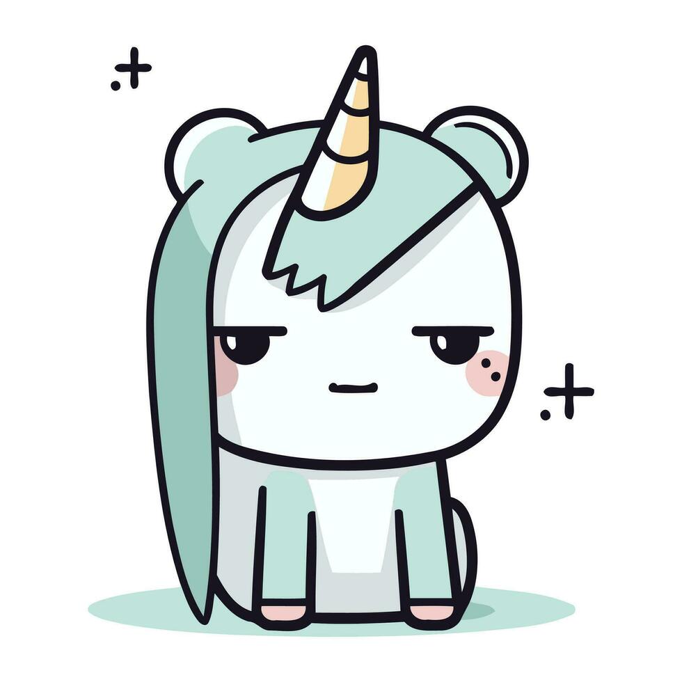 unicornio linda kawaii dibujos animados personaje. vector ilustración.