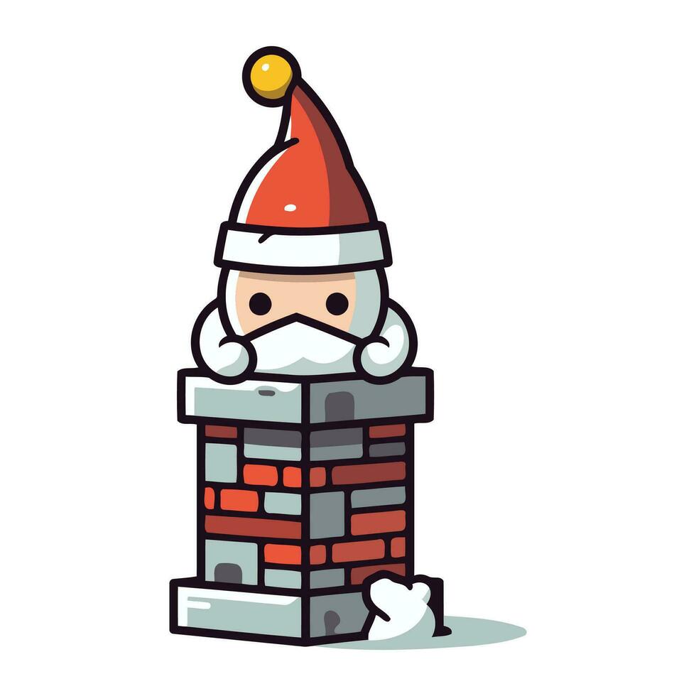 Papa Noel claus con ladrillo Chimenea alegre Navidad y contento nuevo año vector