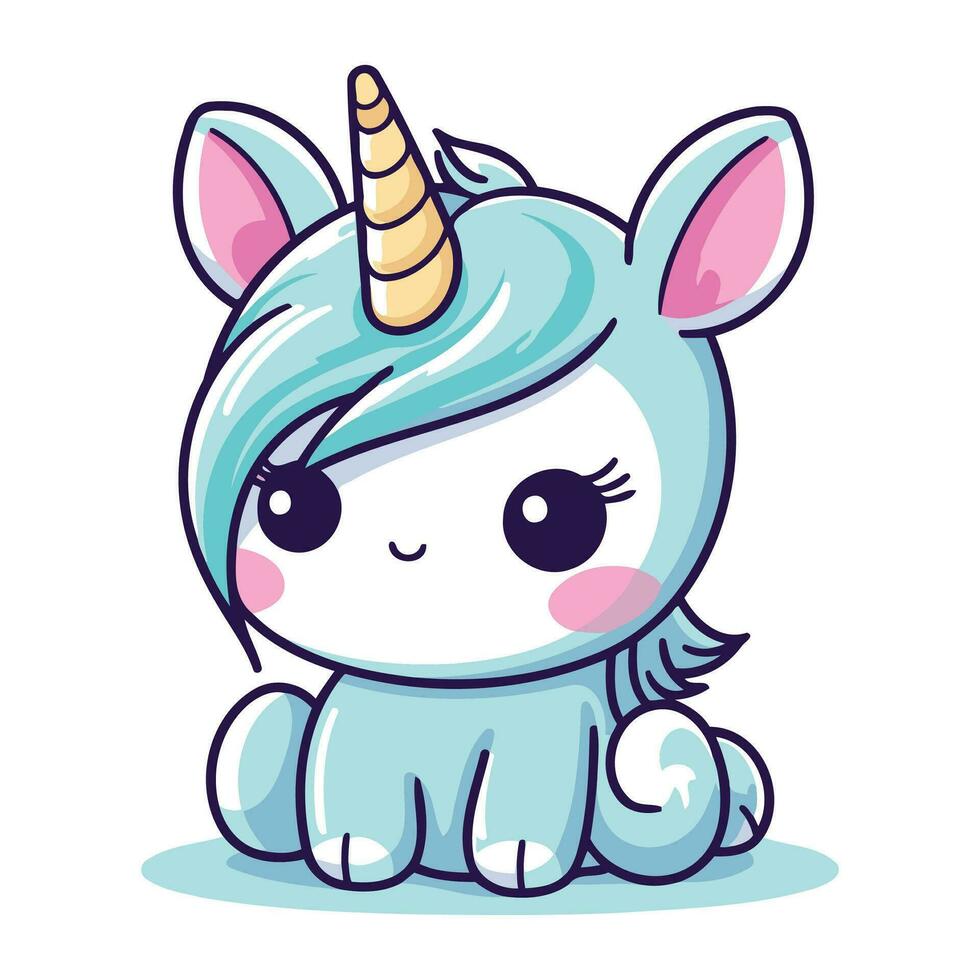 Cute cartoon unicorn on white background. Vector illustration for your design.