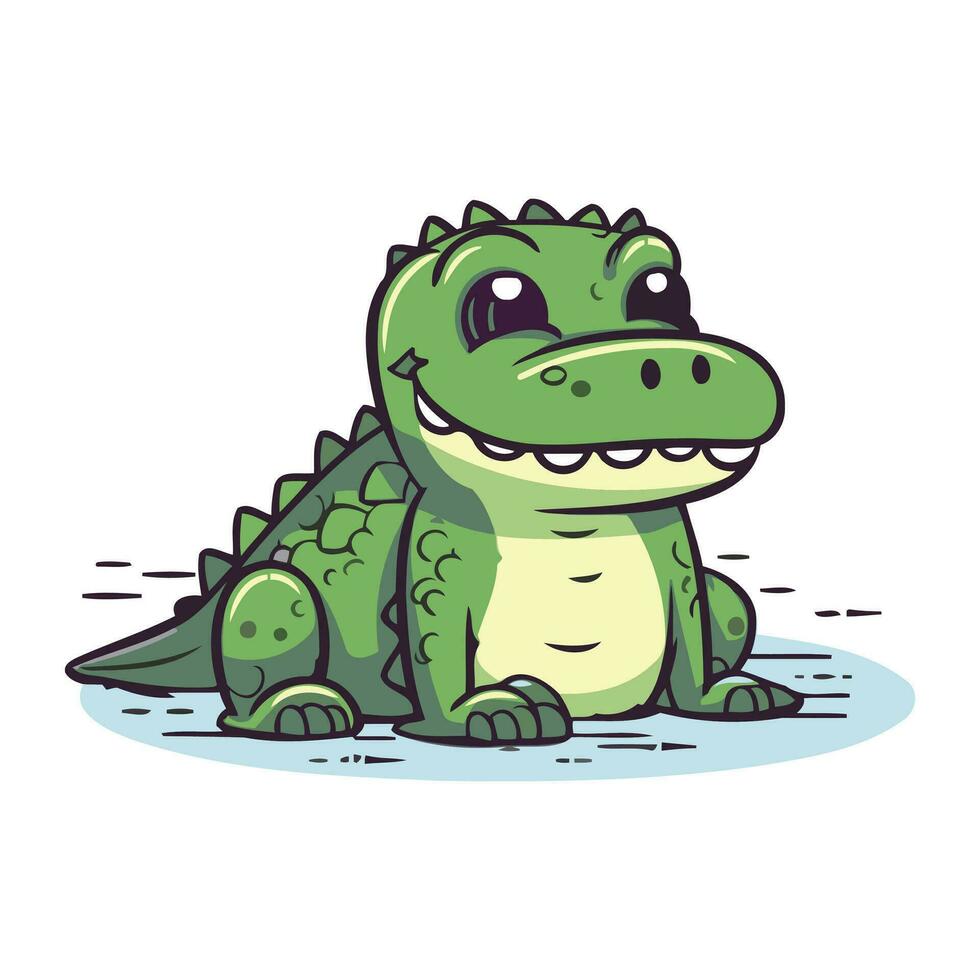 Cute cartoon crocodile. Vector illustration isolated on white background.