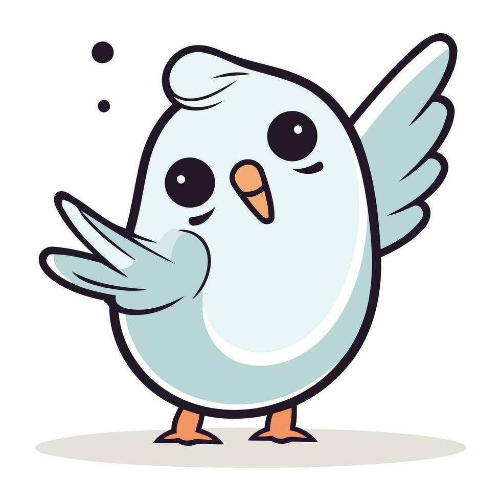 Cute white bird with wings. Vector illustration in cartoon style.