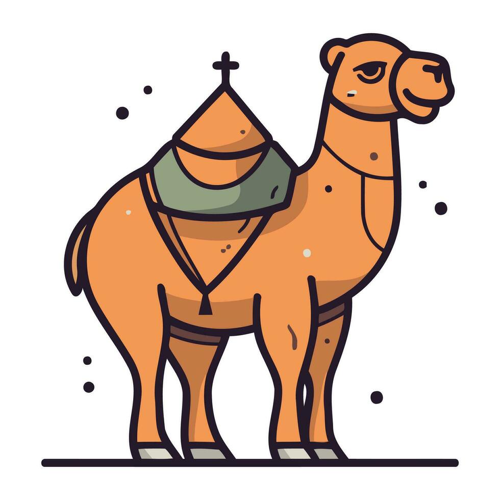 Camel. Vector illustration of a camel in a hat and scarf.