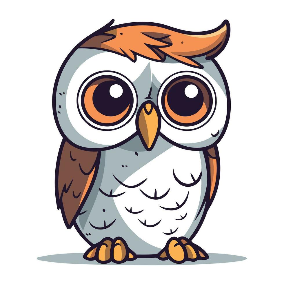 Owl with big eyes. Cute cartoon character. Vector illustration.