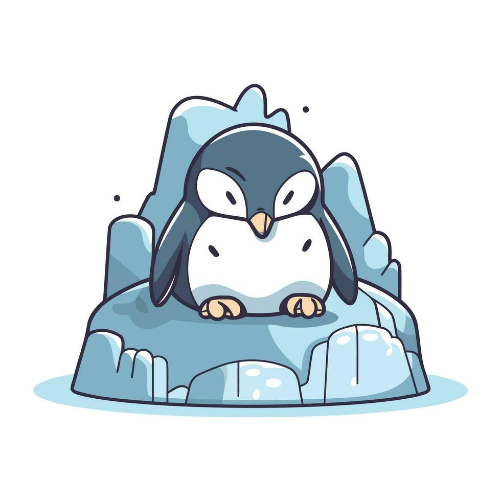 Cute penguin sitting on iceberg. Vector illustration in cartoon style.