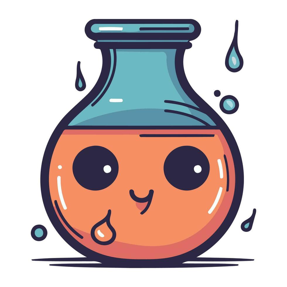 Cute kawaii flask. Vector illustration in cartoon style.