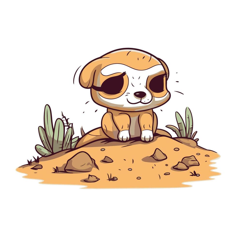 Cute meerkat sitting on the ground. Vector illustration.