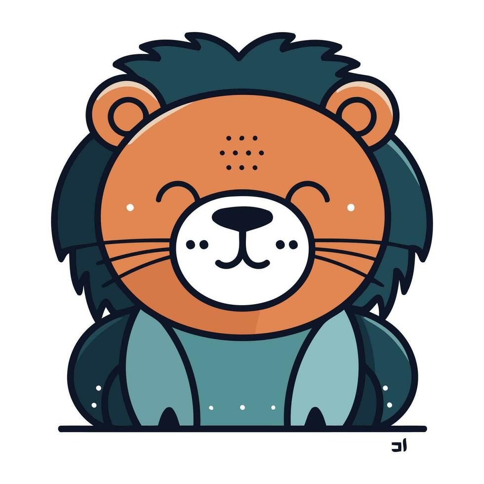 Cute cartoon lion. Animal character. Vector illustration in flat design.