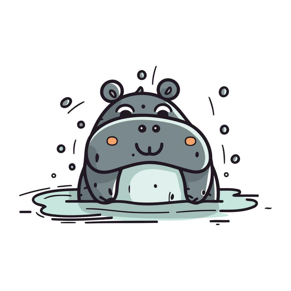linda hipopótamo en agua. mano dibujado vector ilustración.