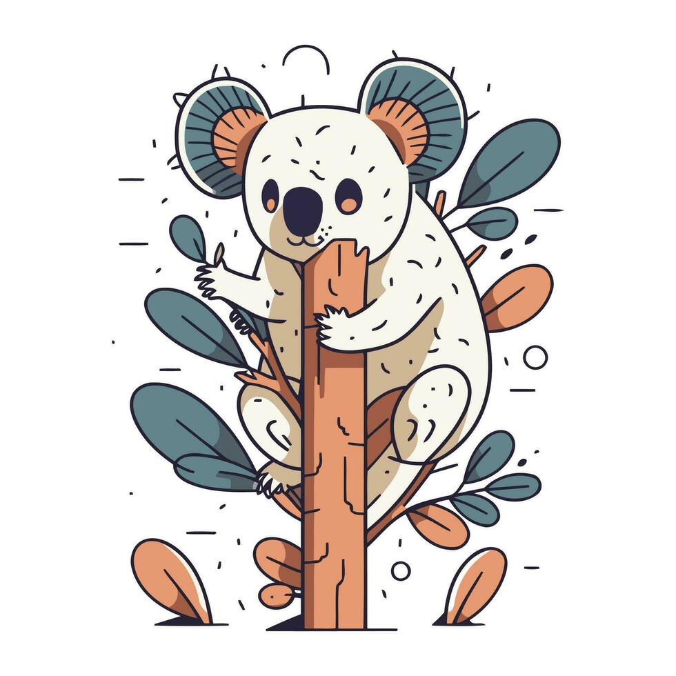 Cute koala on a tree. Vector illustration in flat style.
