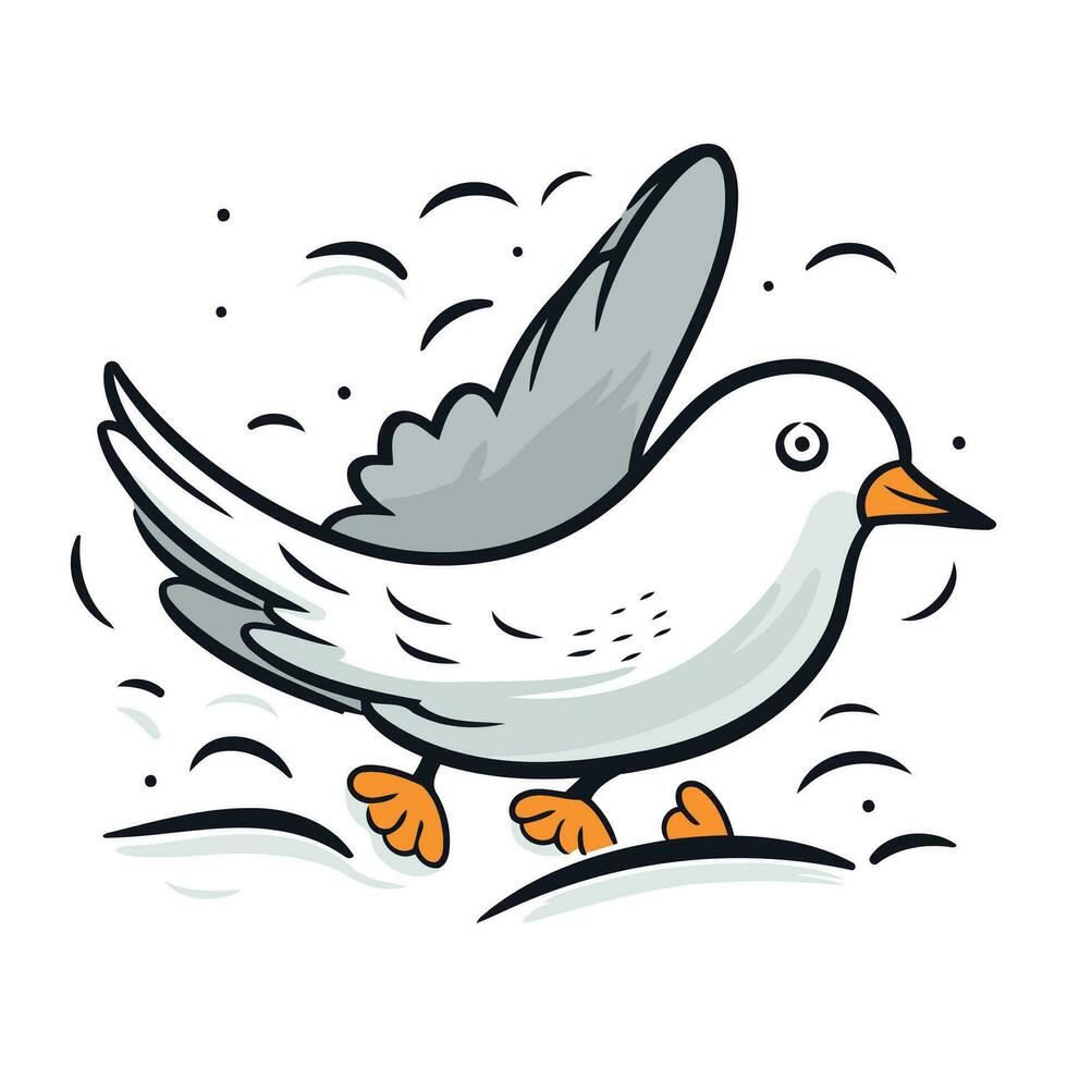 Dove flying on a white background. Vector illustration in cartoon style.