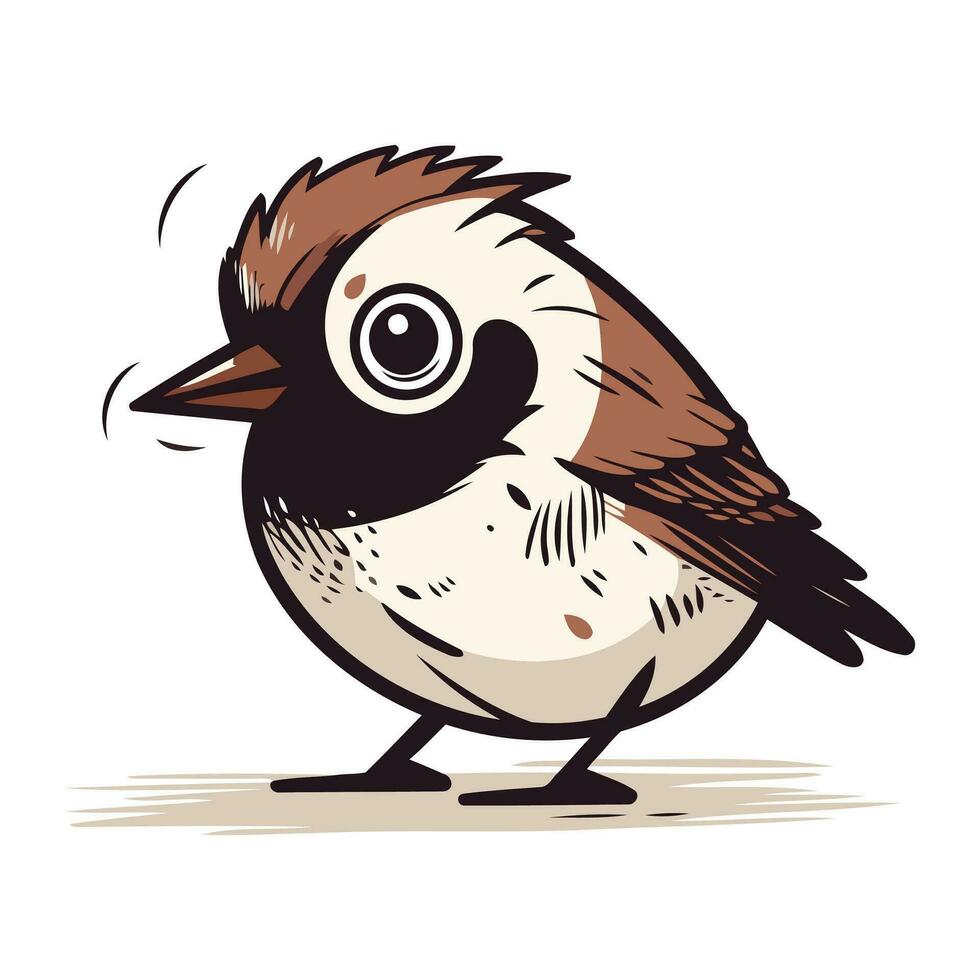 Cute cartoon sparrow on a white background. Vector illustration.