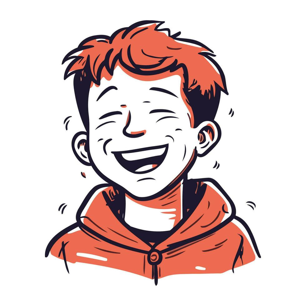 Vector illustration of a happy smiling young man with red hair in a hoodie.