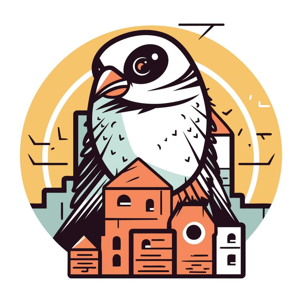 vector ilustración de un linda pájaro con un casa en el antecedentes.