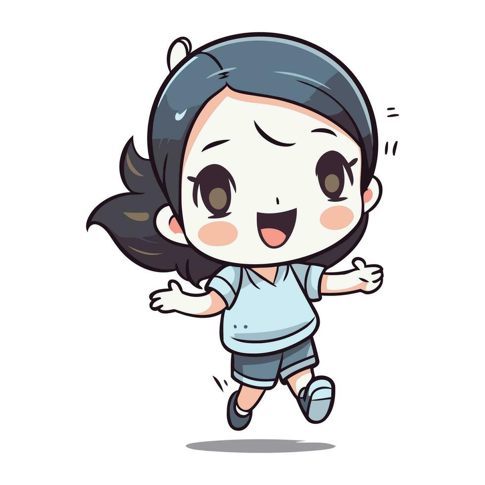 Illustration of a Kid Girl Running   Cute Cartoon Style Vector